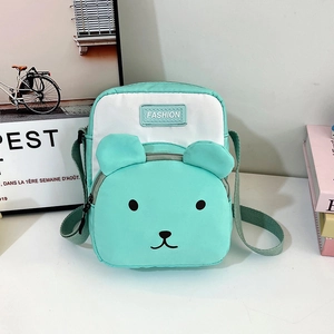 Cute Cartoon Bear Crossbody Bag Nylon Color Block Small Square Shoulder Bag For Women Kids Teens Fashion Casual Animal Design Handbag