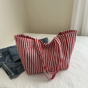 Sac Tote en Toile Rayée Grande Capacité pour Femmes Décontracté Minimaliste Rayures Verticales Sac à Main Quotidien