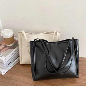 Women Large Capacity PU Leather Tote Bag Minimalist Fashion Stitching Shoulder Bag Versatile Daily Commuter Handbag For Ladies