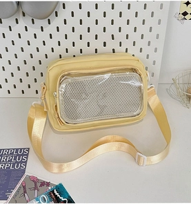 Japanese style transparent mini crossbody phone bag in pale yellow with mesh pocket