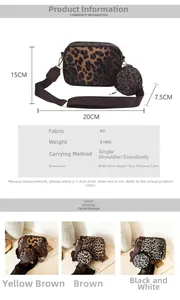 Guide des dimensions et options de couleurs pour l'ensemble sac à maquillage léopard