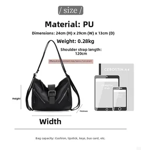 Detailed size chart for PU leather tote bag with dimensions 29x24x13cm and capacity view