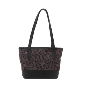 Leopard print leopard large tote bag with black leather base and shoulder straps