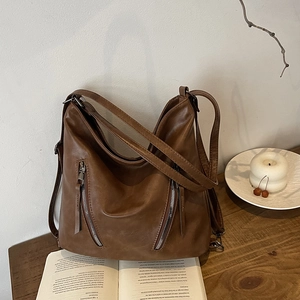 Sac Cabas Rétro en Daim Grande Capacité pour Femmes 2025 Nouvelle Mode Double Fermeture Éclair Sac à Main Sac à Dos