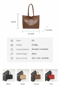 Tabella dettagliata di dimensioni e peso per la borsa shopper grande in pelle PU