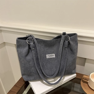 Borsa Tote in Velluto a Coste Donna Grande Capacità Minimalista Tinta Unita Autunno Inverno Moda Etichetta Lettera Borsa Spalla