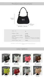 Guide des tailles détaillé et options de couleurs pour le sac à bandoulière nœud élégant
