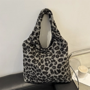 Sac fourre-tout rétro en peluche à motif léopard avec grande capacité pour femmes chic