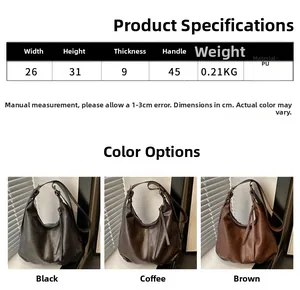 Detaillierte Größentabelle und Spezifikationen für Vintage PU-Leder Shopper in drei Farben