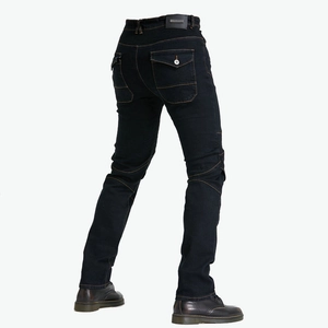 Detail of accordion stretch panels on the waist of professional motorcycle riding jeans