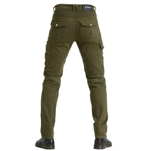 Pantalon moto homme vert armée avec protections et panneaux extensibles nervurés au dos