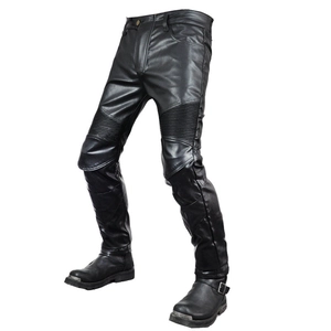 Waterproof motorcycle leather pants with accordion knee panels and biker boots set