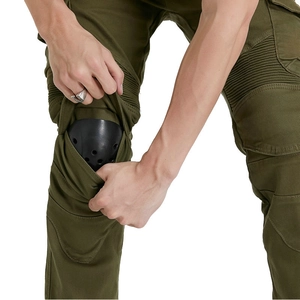 Pantalon de moto coupe slim vert armée avec genouillères de protection amovibles