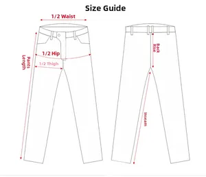 Detailed size chart showing front and back measurements for motorcycle riding jeans
