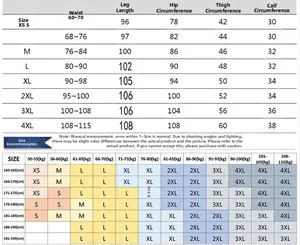 Detailed size chart for motorcycle riding pants including waist and leg measurements