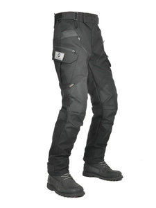Men's Cordura motorcycle riding pants in black with protective padding and cargo pockets
