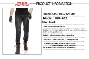 Detail specifications for high-protection motorcycle riding jeans with CE knee pads
