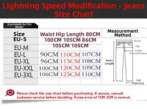 Guida alle taglie per jeans da moto nelle taglie EU da S a 3XL con misure dettagliate in CM