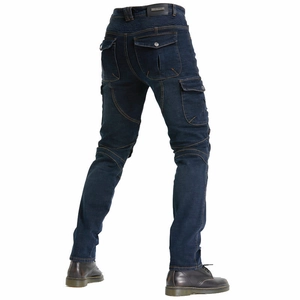 Jean moto de protection pour hommes avec empiècements extensibles et poches bleu foncé