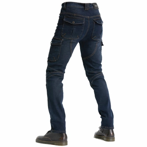 Pantalon cargo moto homme bleu foncé avec panneaux aux genoux et poches latérales à rabat