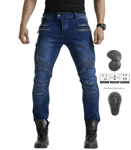 Men's Slim Fit Motorcycle Riding Jeans With Detachable Knee Protectors Protective Moto Pants Biker Cotton Denim Trousers