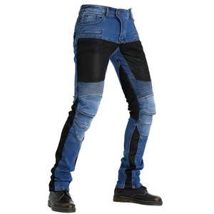 Jeans da moto blu da uomo con pannelli elasticizzati e protezioni per le ginocchia