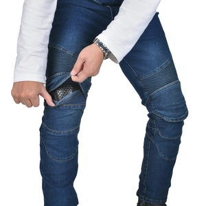 Men's high-stretch motorcycle riding jeans in dark blue with honeycomb protective knee pads