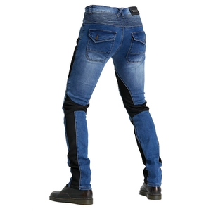 Jeans da moto da uomo blu con pannelli elasticizzati e design protettivo da guida