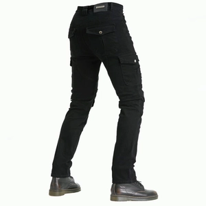 Jean de moto pour homme vert armée avec poches cargo et zones extensibles aux genoux