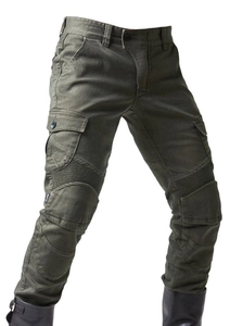 Militärgrüne Motorrad-Reithose mit schützendem Stretchgewebe und Knie-Falten-Design