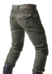 Militärgrüne Motorradhose für Herren mit Stretcheinsätzen und großen Seitentaschen