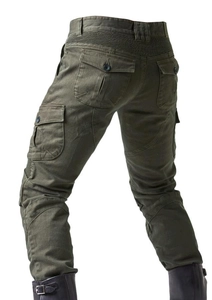 Armygrüne Motorradhose für Herren mit elastischen Einsätzen und Protektorentaschen