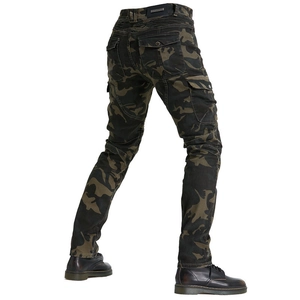 Men's camouflage motorcycle cargo pants with protective stretch and multi-pocket design