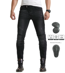 Pantalon moto en denim avec zones extensibles et protections amovibles aux genoux