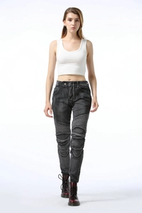 Détail du jean de moto pour femme avec panneaux extensibles en accordéon flexibles