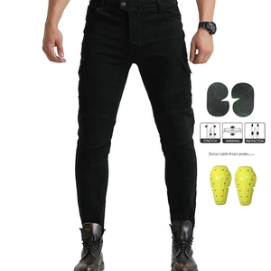 Slim fit motorjeans in zwart met kniebeschermers en flexibele stretchpanelen