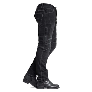 Jeans de moto d'hiver doublés en polaire pour hommes avec protections et plis aux genoux