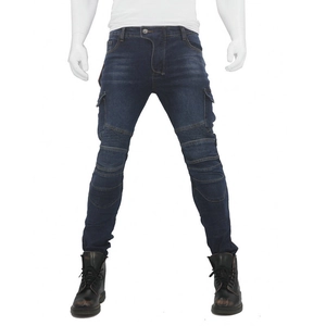Slim-fit motorcycle riding jeans with protective cargo pockets and knee accordion panels