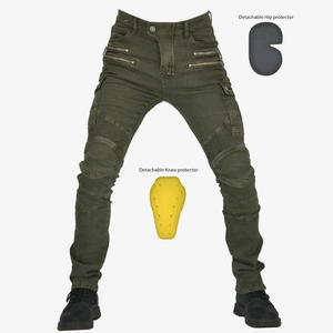 Men Motorcycle Riding Jeans With Detachable Protective Gear Cargo Pants Accordion Stretch Panels Abrasion Resistant Pants