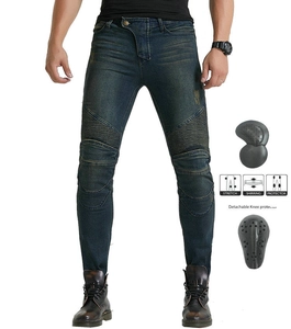 Détails du jean moto avec panneaux extensibles et genouillères amovibles en nid d'abeille