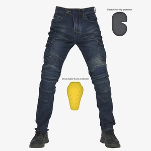 Herren Motorrad Reithose Schutz Cargo Hose Mit Abnehmbaren Knie Hüftprotektoren Elastische Falten Lokomotive Denim Hosen