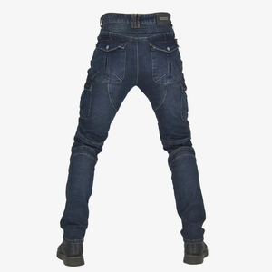 Dunkelblaue Motorrad-Cargohose für Herren mit Stretcheinsätzen und Schutztaschen