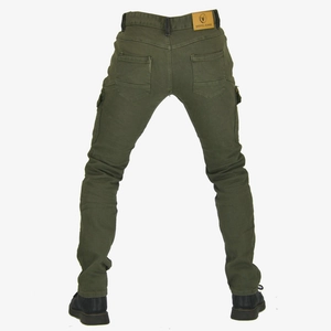 Slim fit army green motorcycle cargo pants for men with protective gear pockets