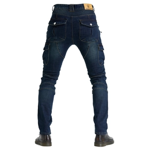 Jeans da moto blu scuro da uomo con pannelli elasticizzati e tasche cargo di protezione