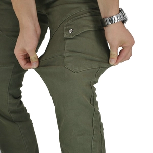 Military green motorcycle pants with high elastic fabric and large side cargo pockets