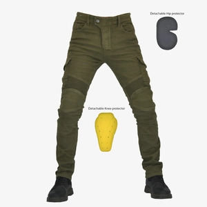 Armygrüne Motorrad-Cargohose mit abnehmbaren Knie- und Hüftprotektoren für Schutz