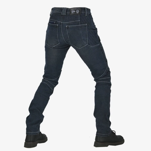 Men's grey blue motorcycle jeans with elastic accordion panels for outdoor riding