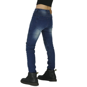 Jean de moto pour femme coupe ajustée avec panneaux extensibles protecteurs bleu