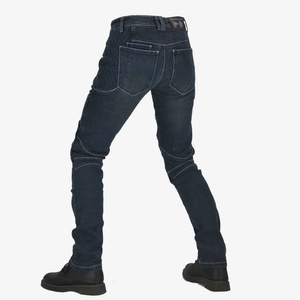 Men's retro gray-blue motorcycle jeans with stretch accordion panels and quilted armor pads