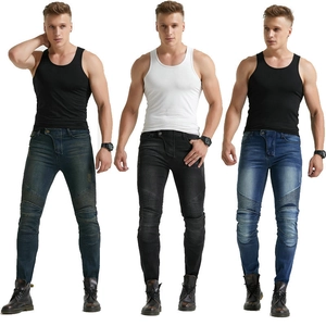 Pantalon d'Équitation Moto pour Homme Coupe Ajustée Pantalon en Jean Moto Avec Genouillères Amovibles Pantalon Extensible à Plis